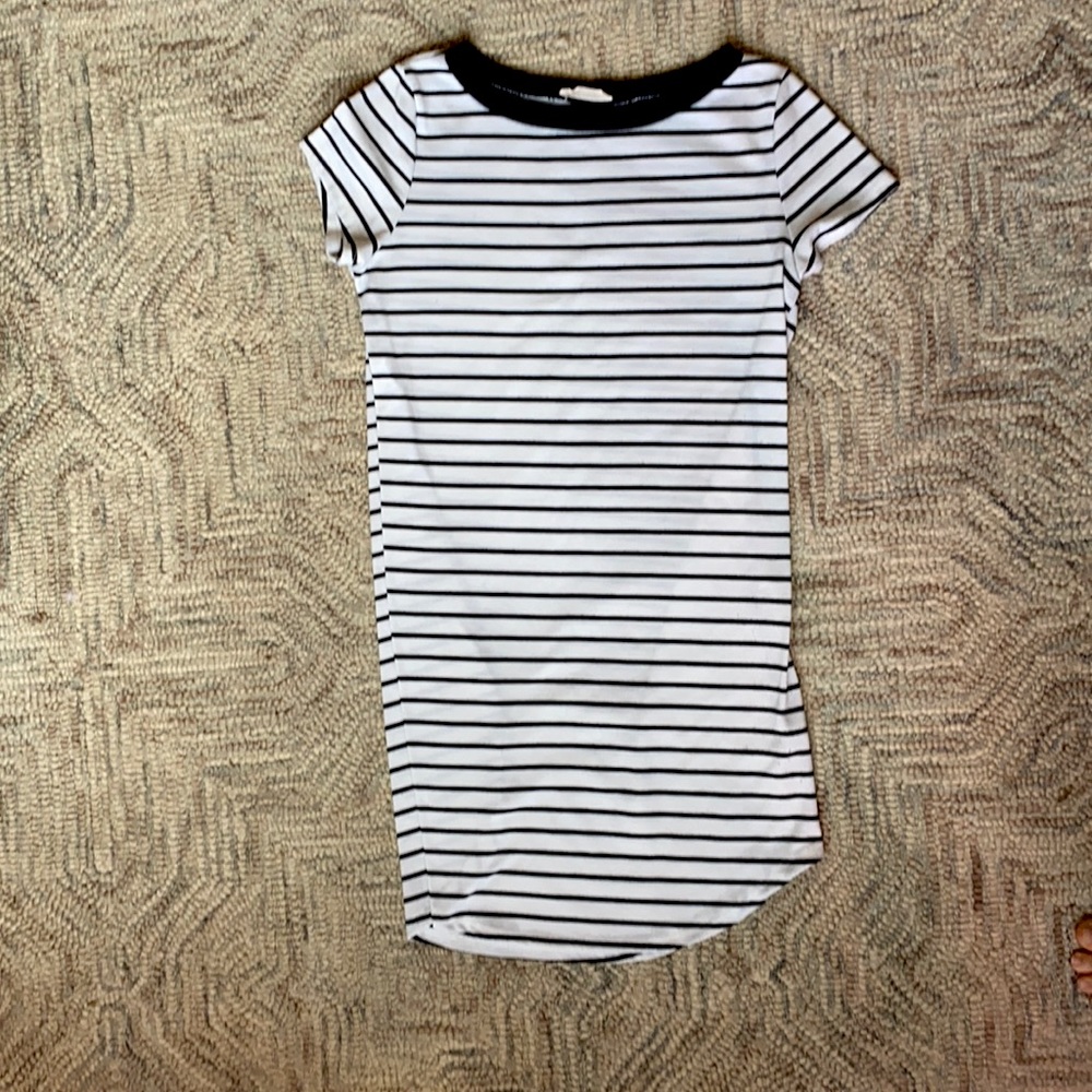 Black and white striped fitted T-shirt’s dress